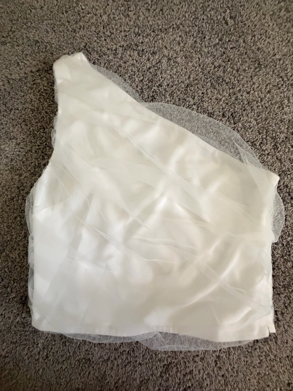 MAJORELLE White One-Shoulder Tulle Crop Top